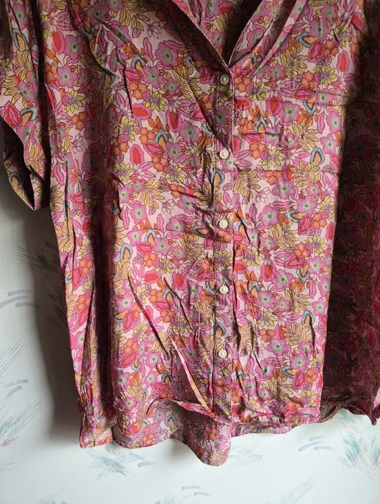 Lucky Brand Pink Floral Print Button Down Shirt Short Sleeve Large - Picture 3 of 9